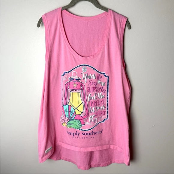 Simply Southern Tops - Simply Southern Sleeveless T Shirt Size Large Tank Top Cotton Pink Scoop Neck